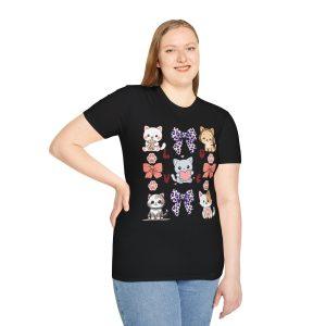 Camiseta estampada de amor por los gatos: lindos gatos kawaii y lazos.