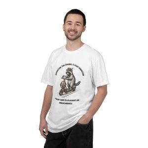 Raccoon Scooter T-Shirt — "Navigating the Garbage: A Calm Companion" Vintage Illustration Tee