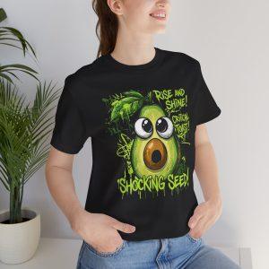 Shocking Seed Avocado Tee — "Rise and Shine!" Cute Cartoon Plant Shirt