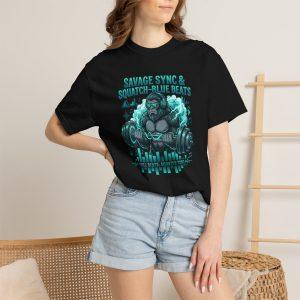 Savage Sync & Squatch Blue Beats Graphic T-Shirt — Fitness Gorilla Music Tee