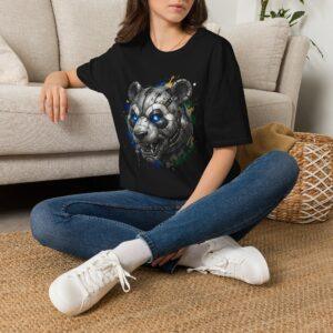 Robot Panda T-Shirt — Futuristic Mechanical Bear with Blue Eyes Graphic Tee