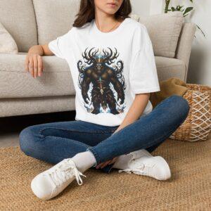 Mythic Forest Beast T-Shirt — Tribal Demon Antler Warrior Design